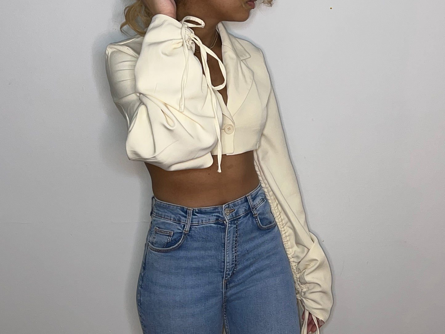 Drawstring Sleeve Crop