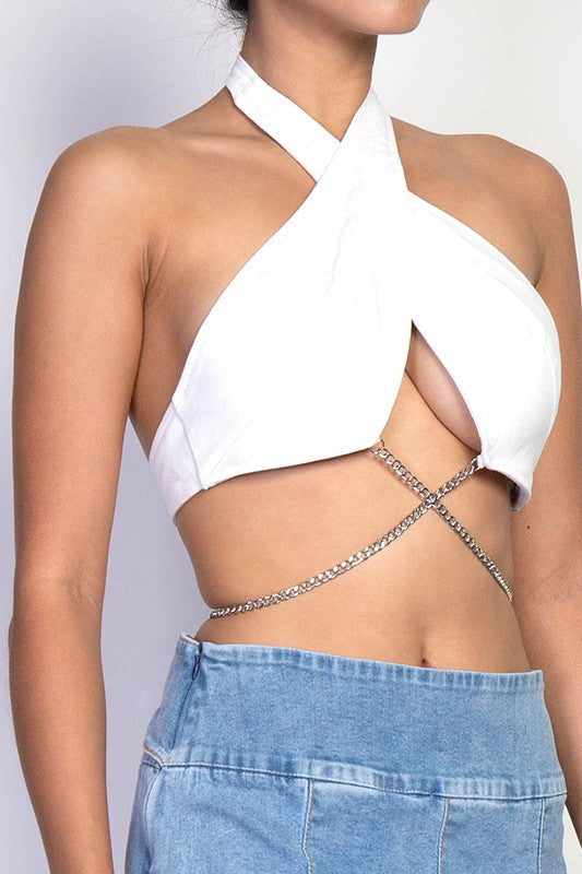 White Denim Crop